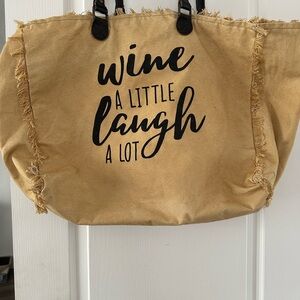 Vintage Addiction-XL Tan Canvas Tote with Black Handles